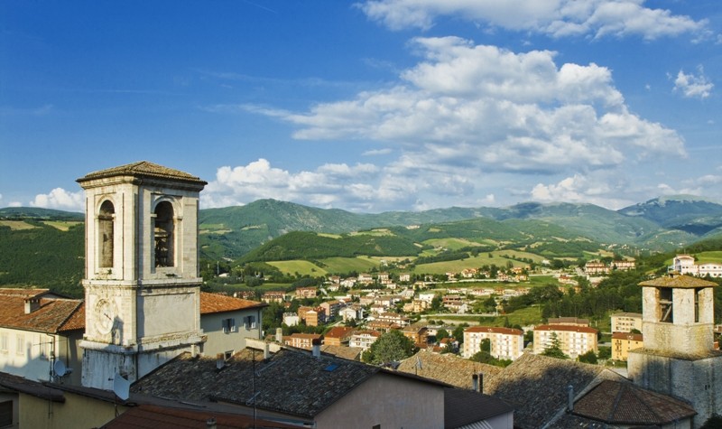 View over Cascia, Umbria on Clear fall day 