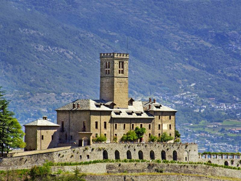 Aosta: Fenis castle, landmark medieval castle of Aosta, Italy