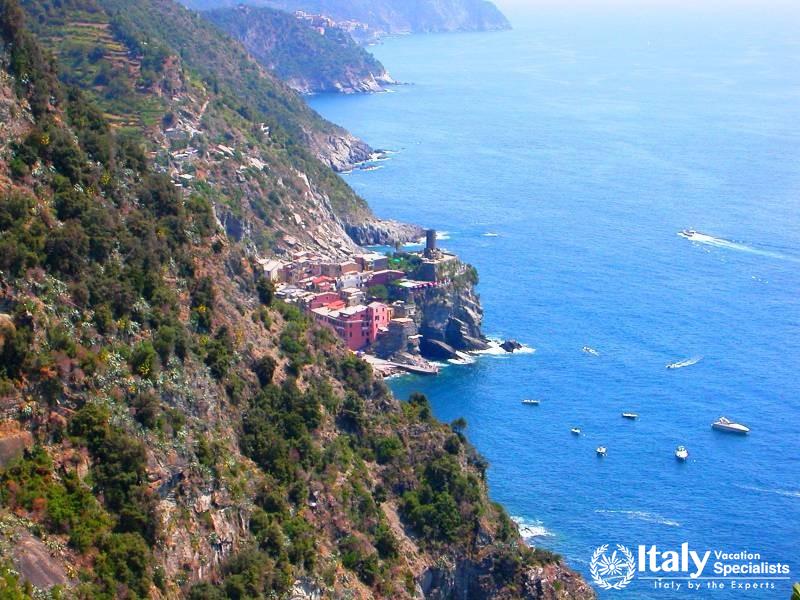 Spectacular Views of Vernazza from the trails in the Cinque Terre national Park 