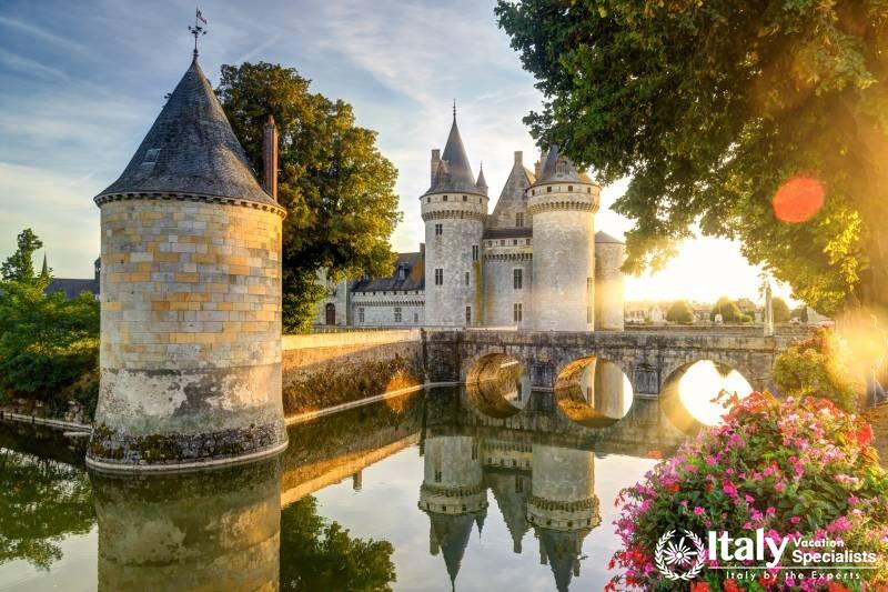 The chateau of Sully-sur-Loire at suset, France