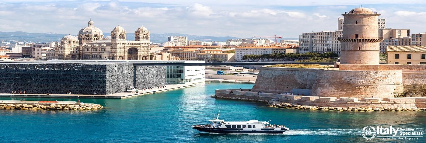 Saint Jean Castle and Cathedral de la Major and the Vieux Port in Marseille, France
