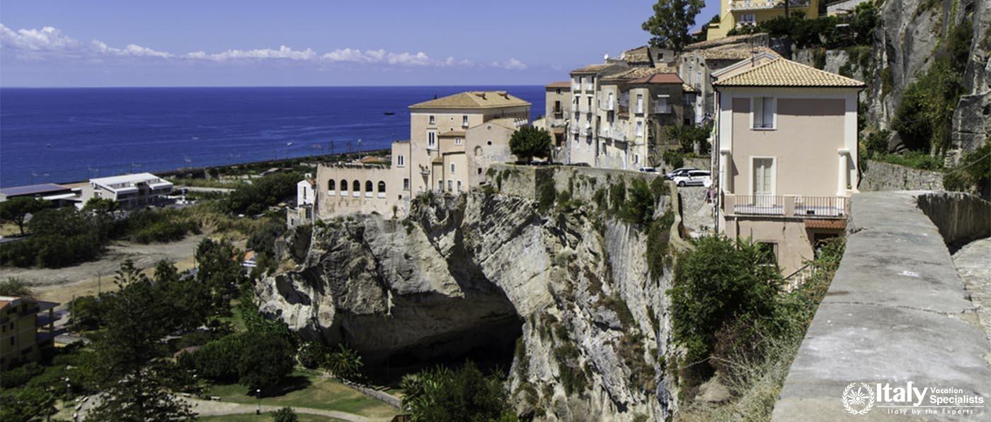 panorama of old Amantea's, top view with coast and sea, italy