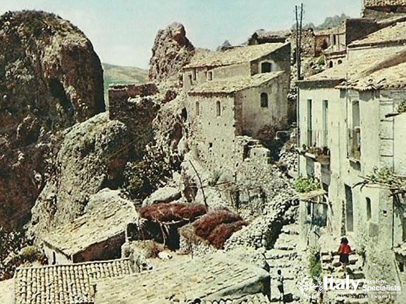 Old view of Pentedattilo Italy