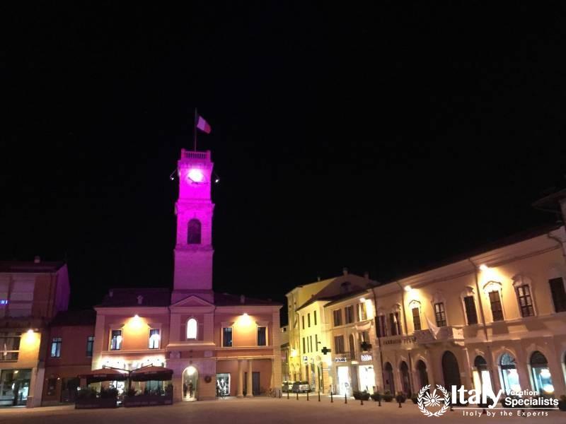 Gorgeous Towns lit up at night in Emlia Romagna Region, Italy 