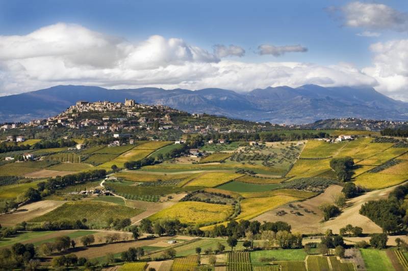 View of country Bucchianico and cultivated hills surrounding