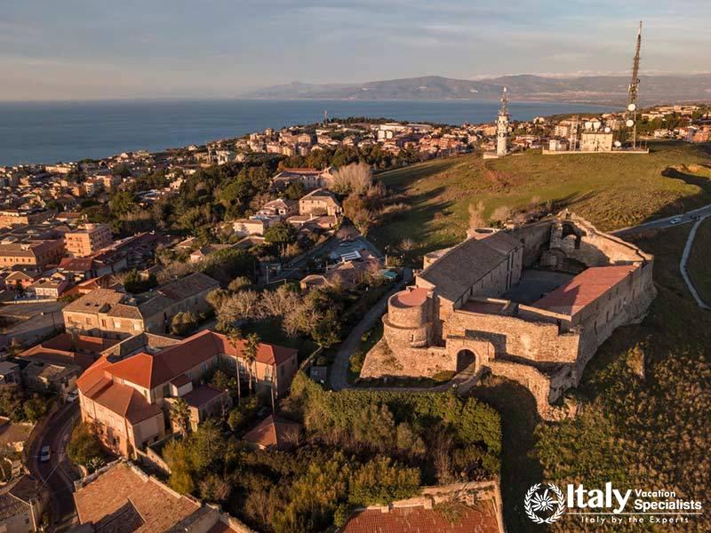 Aerial view of the Norman Swabian castle, Vibo Valentia, Calabria, Italy. Overview of the city seen 
