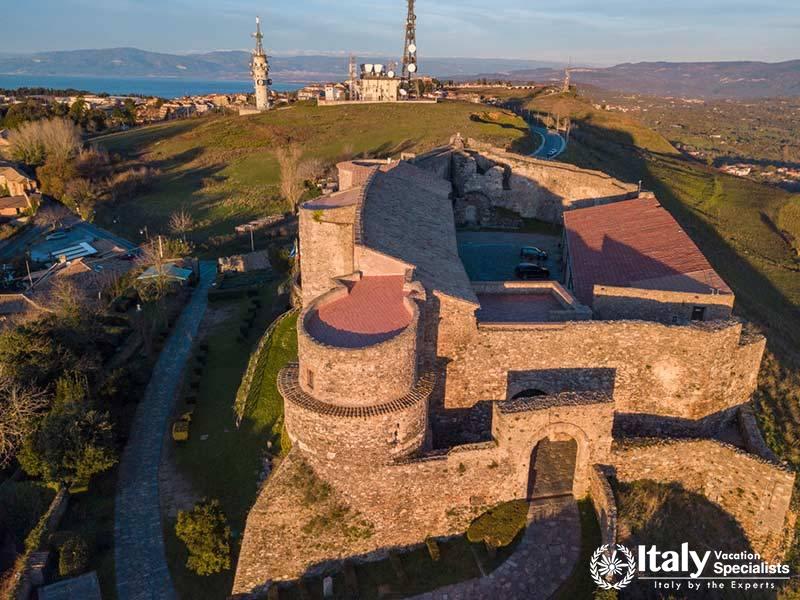 Aerial view of the Norman Swabian castle, Vibo Valentia, Calabria, Italy. Overview of the city seen 