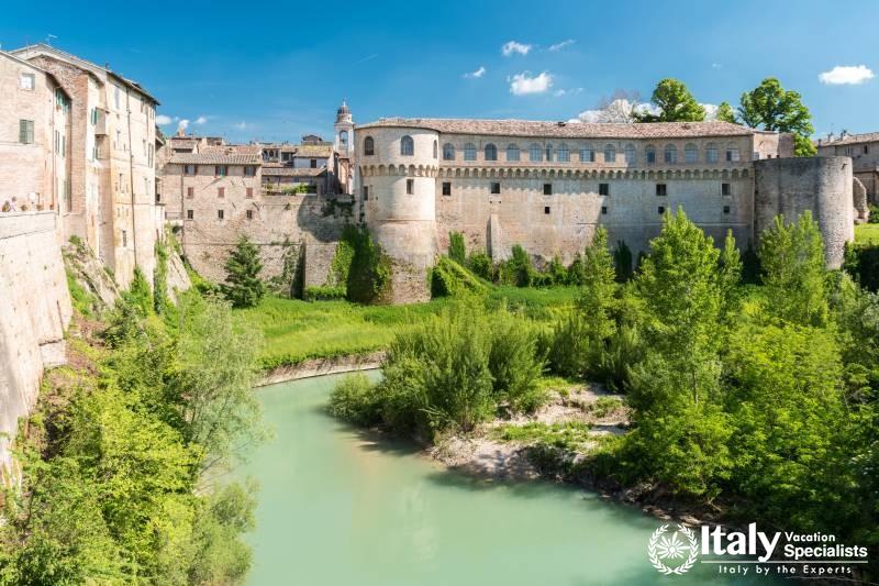 The Ducal Palace of Urbania (Pesaro-Urbino, Marche, Italy) over the river Metauro