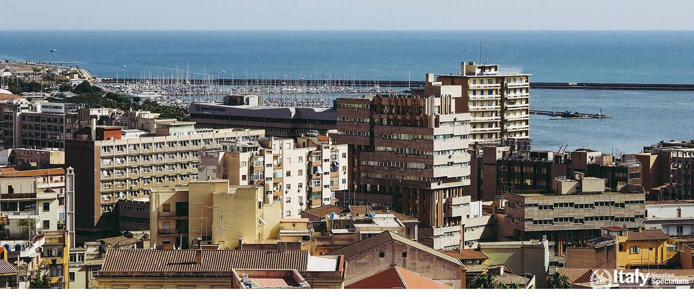 Amazing Aerial view of the city of Cagliari. Italy