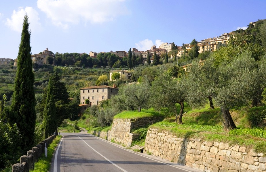 Approaching Cortona Town, Tuscany, Italy 