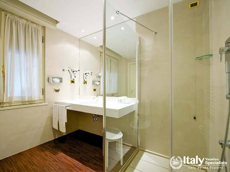 Elegant Modern Bathroom at Mercure Parma Centro Stendhal in Parma, Italy