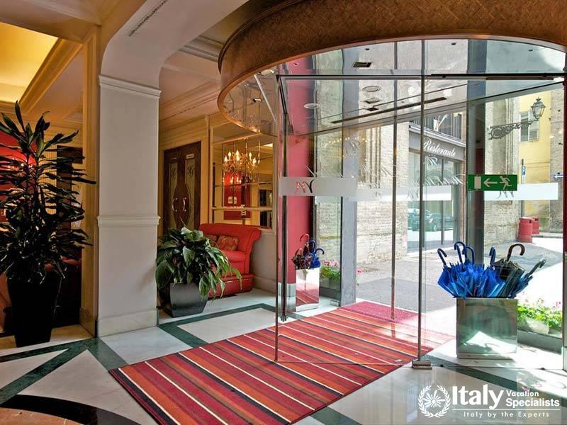 Chic Hotel Entrance at Mercure Parma Centro Stendhal in Parma, Italy