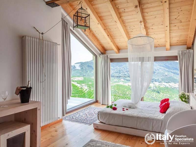 Modern Bedroom with Vineyard Views at Agriturismo Due Carpini in Valdobbiadene, Italy