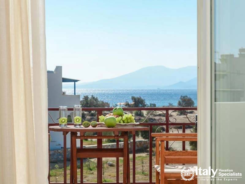 Spacious pool area at Perla Hotel in Naxos, Greece