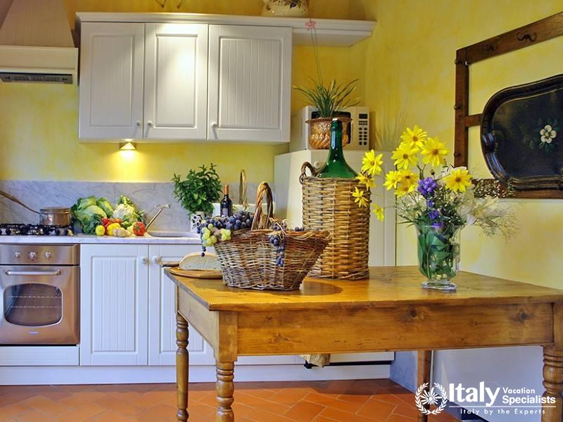 Charming kitchen with rustic decor near Florence, Italy.