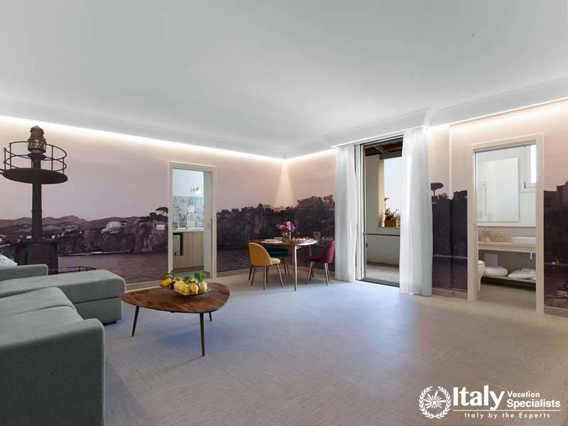 Open Living and Dining Area at Duomo Delight in Sorrento, Italy