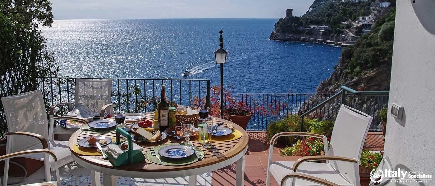 Breakfast with beautiful view in Amalfi Coast Villa Italy 