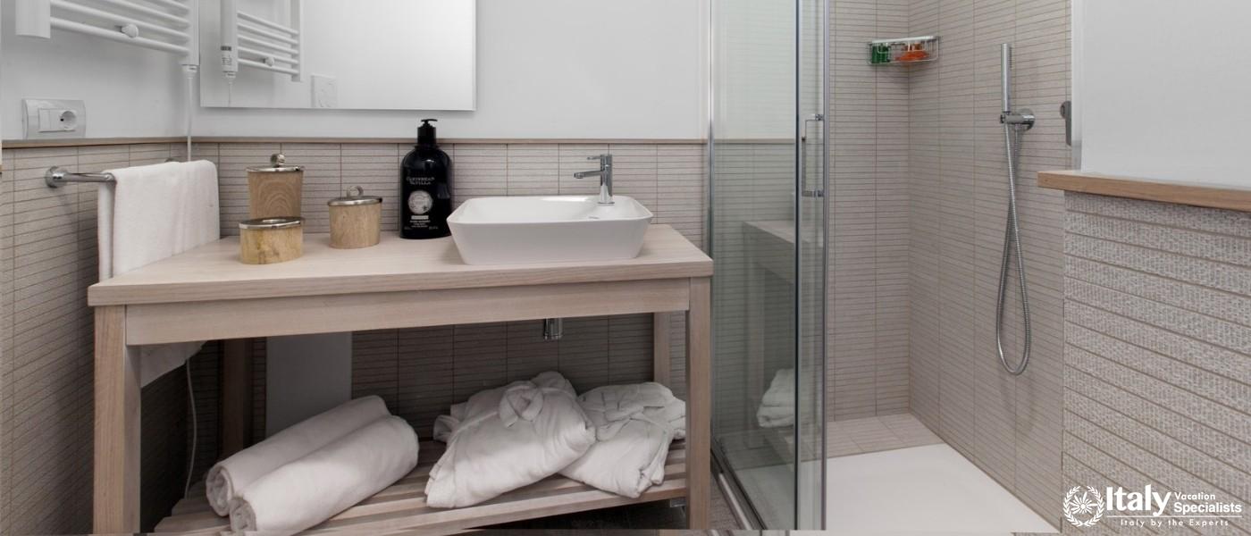 Modern Bathroom with Walk-In Shower at Duomo Delight in Sorrento, Italy