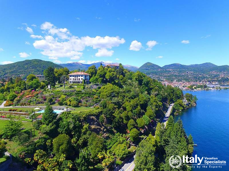 A Majestic View of the Villa on the Hillside in Villa Verbania in Lake Maggiore, Italy