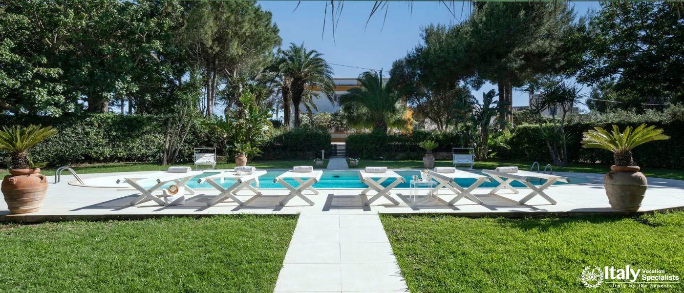 Villa Sole di Marsala features a luxurious heated pool in scenic gardens.