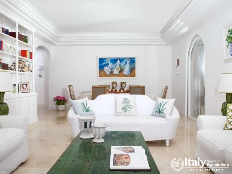 Stylish living room with modern decor and coastal charm.