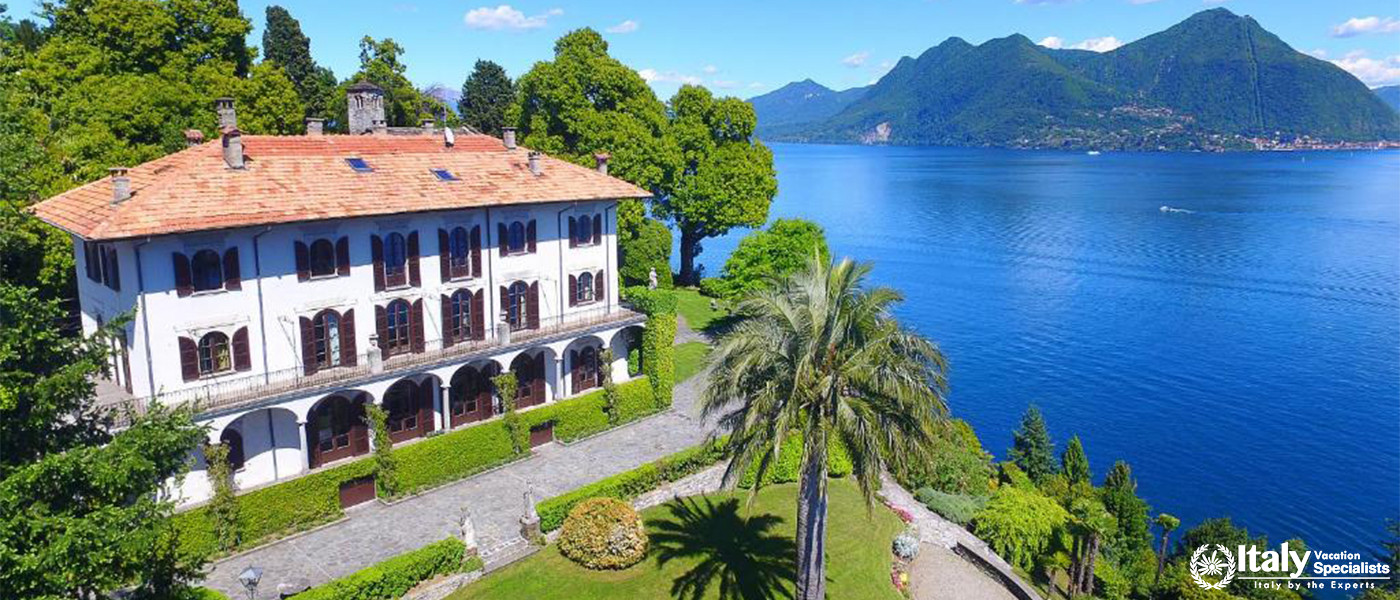 A Panoramic View of the Villa by the Lake in Villa Verbania in Lake Maggiore, Italy
