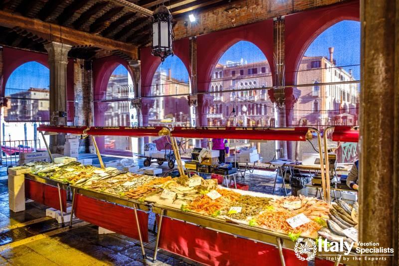 Inside Rialto Market Venice with Italy Vacation Specialists 
