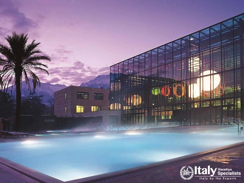 A famous thermal spa in the Alpine town of Merano, offering relaxation amid the holiday festivities 
