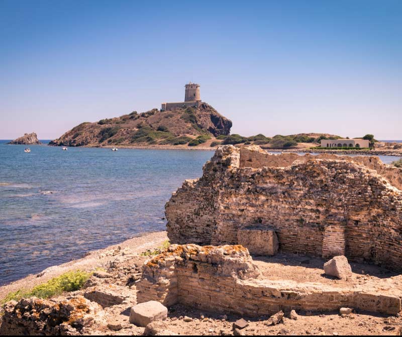 View of the archaeological site of Nora, Sardinia, Italy