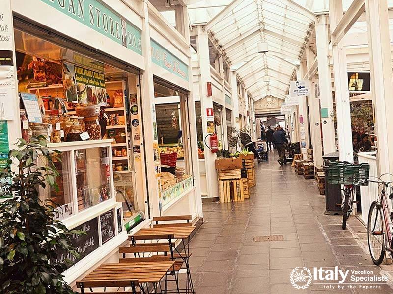 Enjoying a wine selection at the Testaccio Market bar