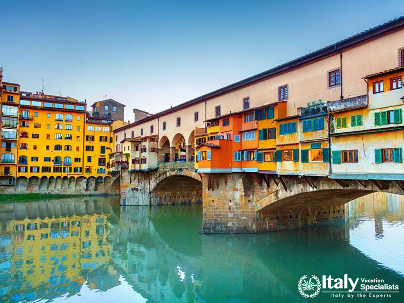 The iconic bridge over the Arno River, known for its shops and scenic beauty