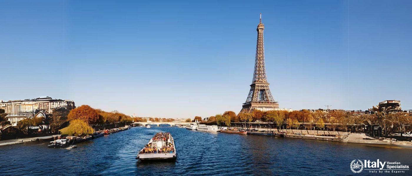 Boating in the river near the Eiffel  Tower