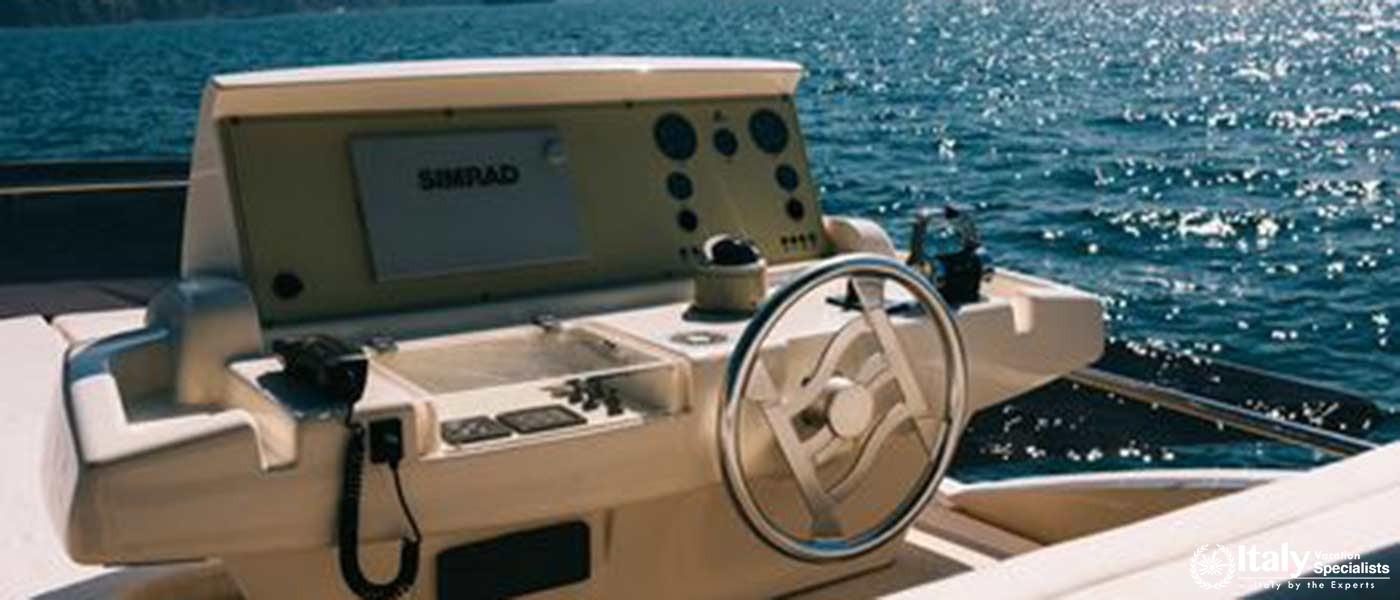 Luxury Yacht Experience: The helm of a luxury yacht, ready for an unforgettable cruise.
