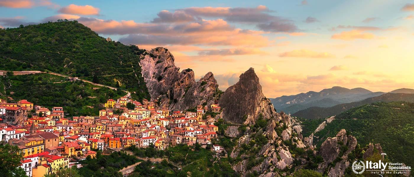 Castelmezzano in Basilicata, famous for its dramatic positioning within the Dolomites
