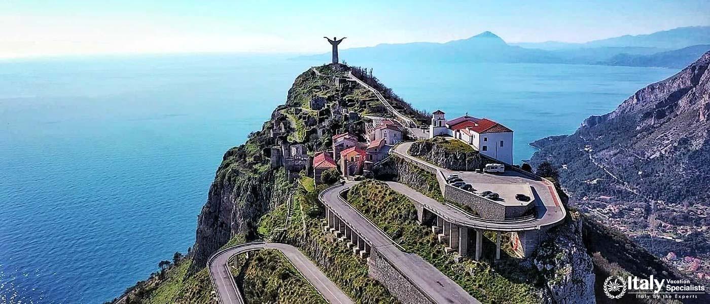 The Statue of Christ the Redeemer in Maratea, offering majestic views over the Tyrrhenian Sea