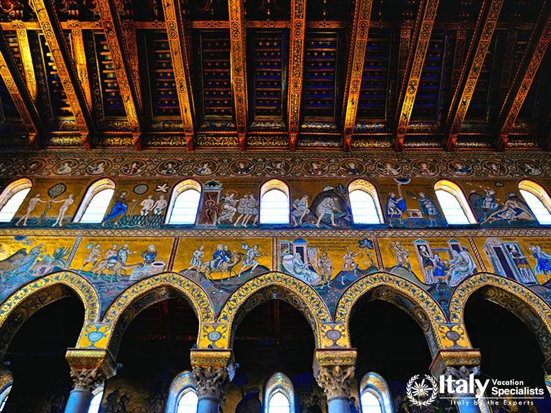 MONREALE, PALERMO SICILY 25.08.2018. interior of cathedral Santa Maria Nuova, famous for its Byzanti