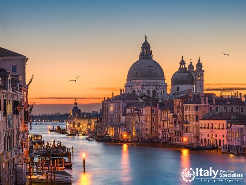 Grand Canal at night with Basilica Santa Maria della Salute, Venice, Italy