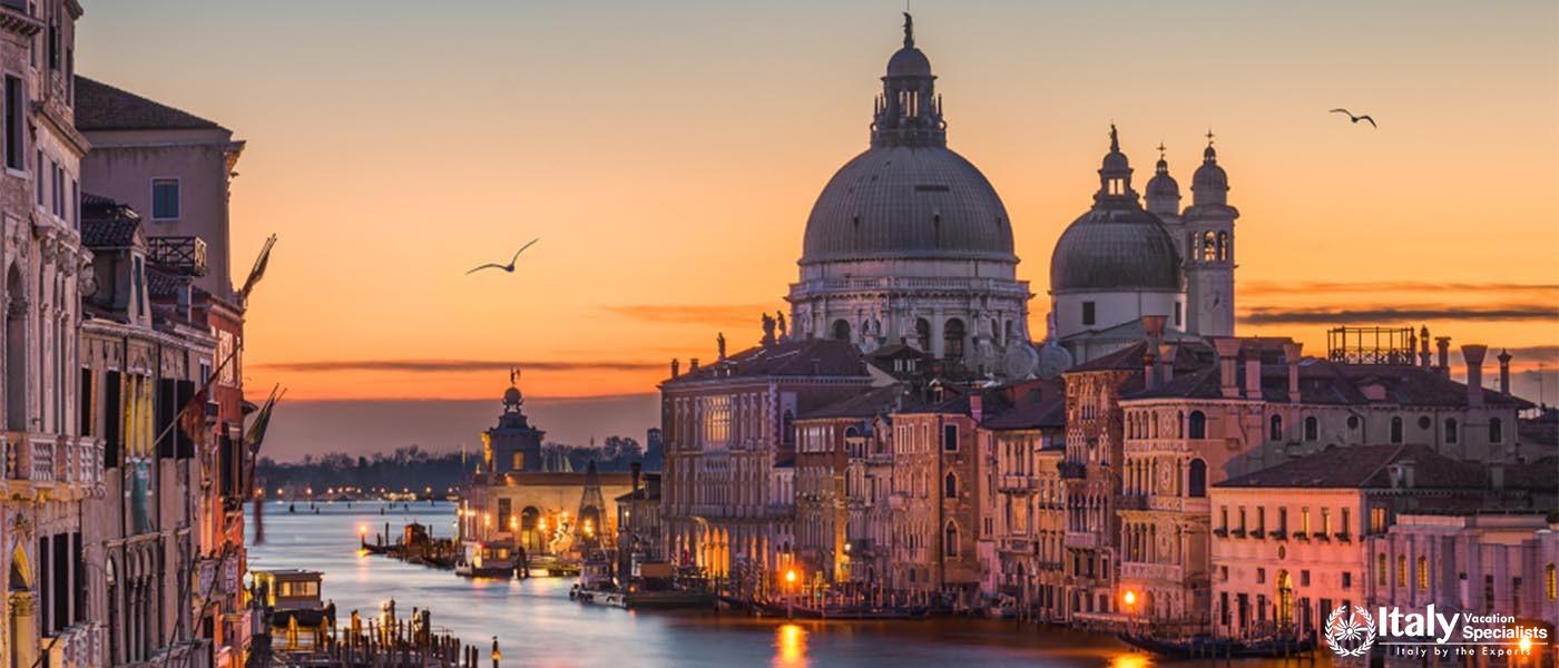 Grand Canal at night with Basilica Santa Maria della Salute, Venice, Italy
