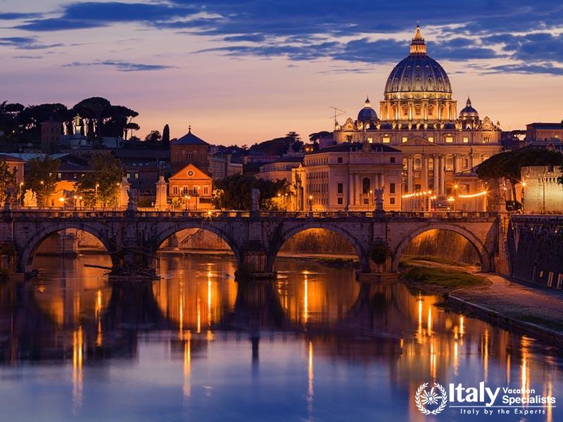 Night view at St. Peters cathedral in Rome, Italy -