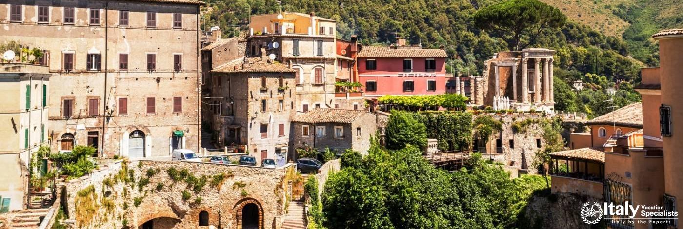 View over the Villa Gregoriana and Tivoli, Lazio, Italy